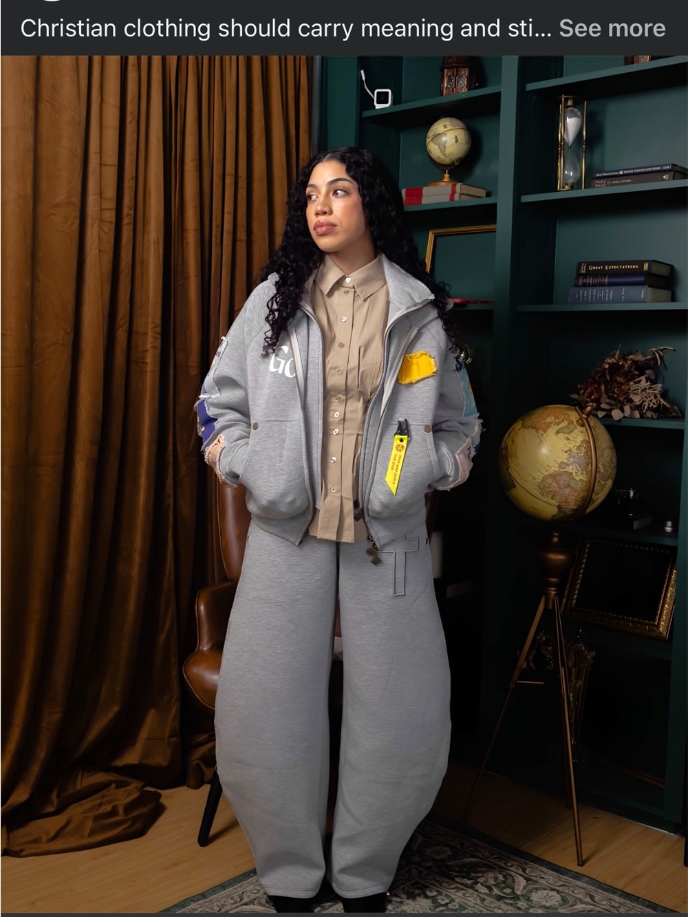 SBB Gray Oversized & Wide Leg Sweatpants - Yellow Accent